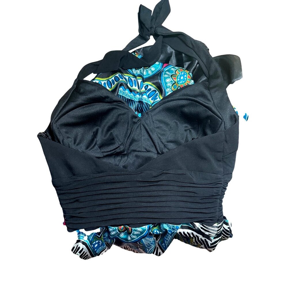 Signature by Sangria Size Small Black Blue Halter Dress Handkerchief Hem Bohemia - Picture 10 of 14